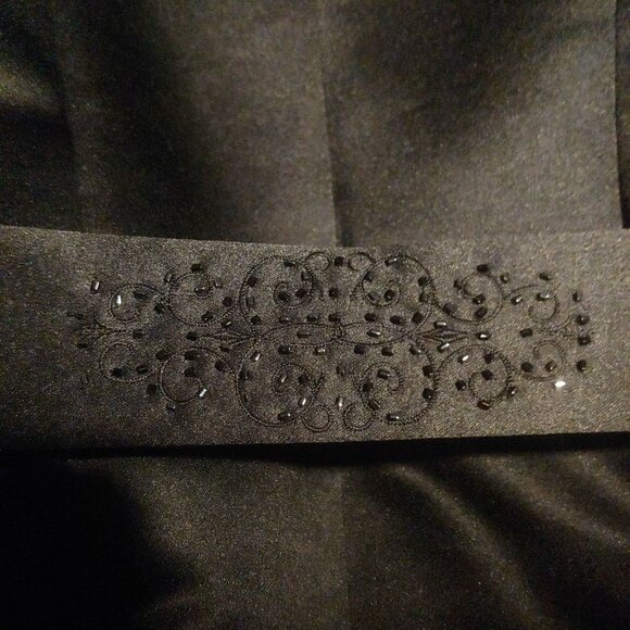 Talbots Dress + Coat Set Black Thick Satin Lined Beaded Belt Pockets 8 - Picture 13 of 15